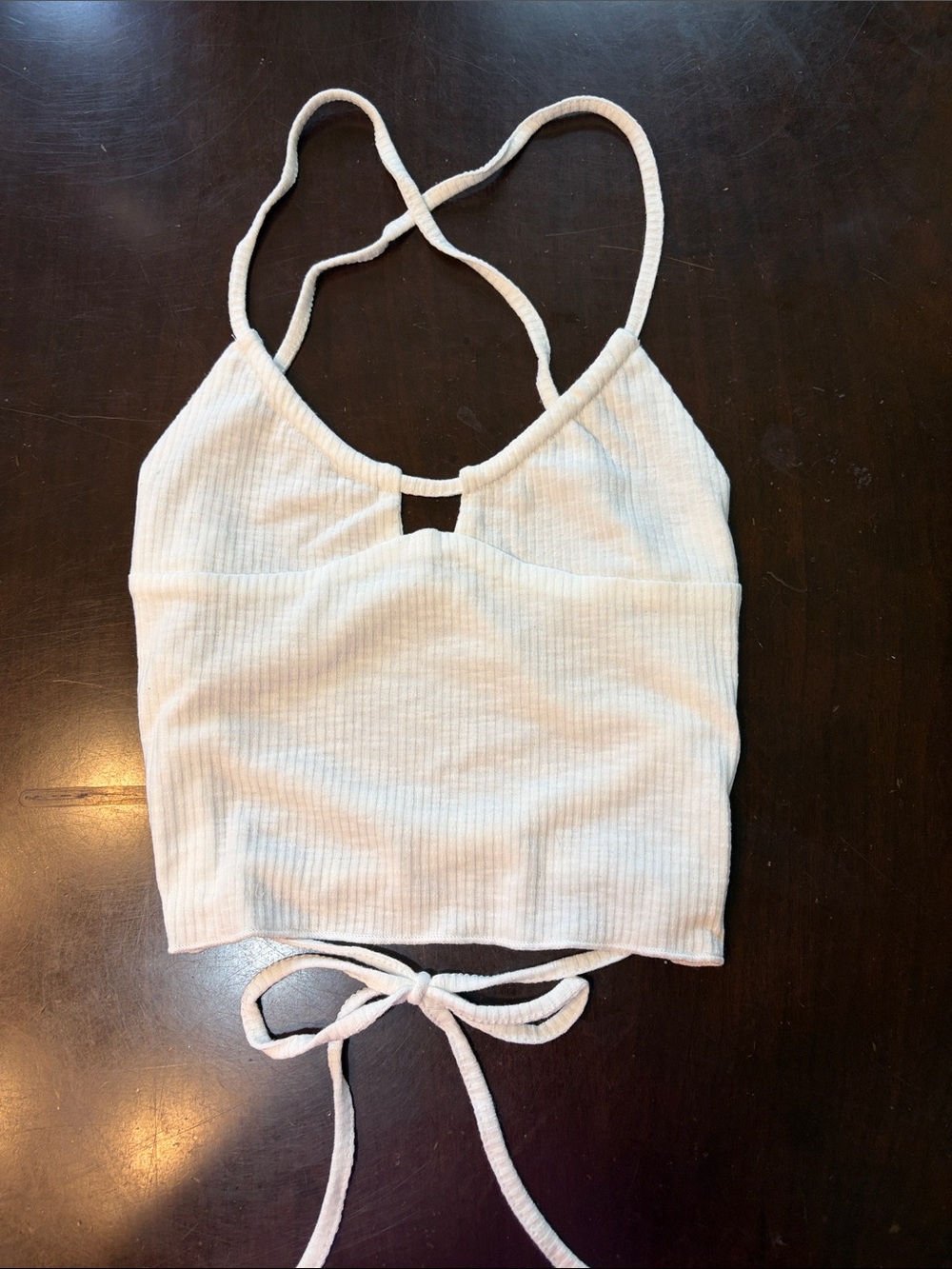 POL Ivory Ribbed Back Strap Cropped Tank Top- NWOT